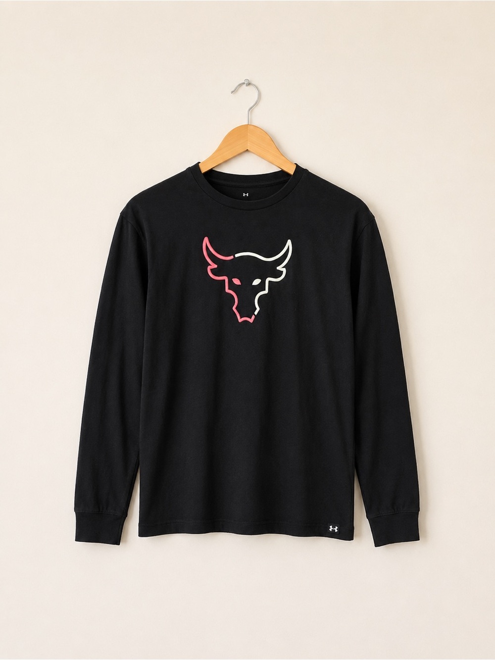 Under Armour Project Rock Boys YLG Black Long Sleeve Bull Logo Shirt